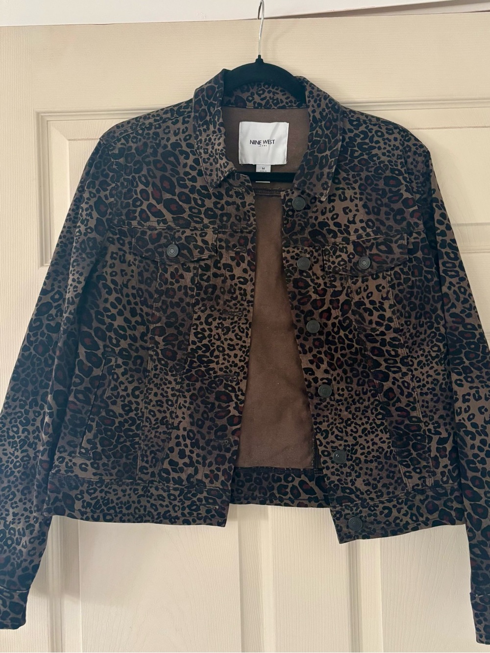 Nine West Brown Leopard Print Jean Jacket